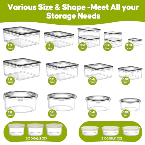42 PCS Food Storage Containers with Lids (21 Containers & 21 Lids) - Reusable Plastic Food Containers for Kitchen Storage and Organization BPA-Free Leakproof Meal Prep Container with Labels & Pen