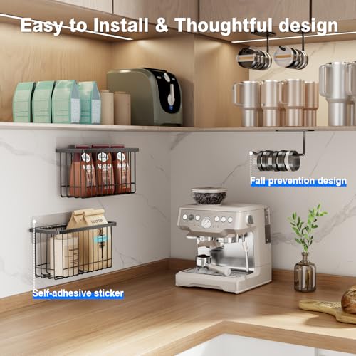 Mustorn 4 Pack Adhesive Cabinet Door Organizer, Lid Organizers Inside Cabinet Food Container/Tumbler Lid Organizer and Storage Cup Lids Holder for Kitchen & Bathroom Wall Mounted(Black) - color: Black, size: 4 Pack