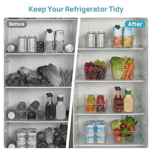 Vtopmart 8pcs Clear Organizers and Storage Bins, Plastic Storage Containers with Handles for Fridge, Freezer, Pantry, Cabinet, Kitchen Organization - size: Without Lid