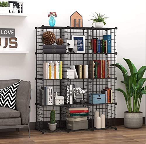 HUBSON Wire Cube Storage Organizer, Book/Toy/Craft/Potted Plants and petCloset Organizers and Storage Shelves, 16-Cube Freely Combinable Metal Grids Storage Shelf,Black Iron - color: Black Iron, size: 16 Cubes