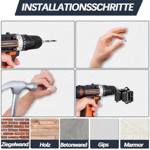 Mop and Broom Holder Big Size Hanging 1KG Extra, 8 Pack, Wall Mount for Organizing Mop Broom in Garden, Laundry Room, Cleaning, Bathroom, Kitchen, Garage (Black)