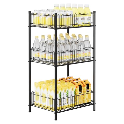 OYEAL Water Bottle Holder Rack 3 Tier Soda Drink Organizer Vertical Metal Food Storage Shelf for Kitchen Countertop Pantry, Can Storage Organizer for Pantry - size: 3-Tier