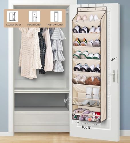 KEETDY Over The Door Shoe Organizer Fit 20 Pairs Sneakers Large Hanging Shoe Organizer for Closet Door Storage Boots, Beige - color: Beige, size: 64"