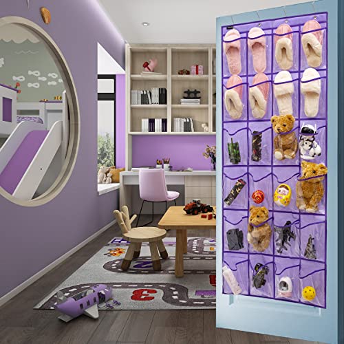 Modern Over the Door Shoe Rack Organizer with 24 Clear PVC Pockets, Purple - color: 24 Pockets-Purple