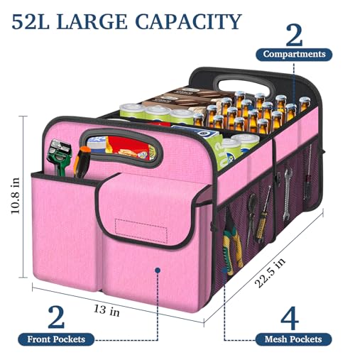Femuar Car Trunk Organizer, Car Storage Organizer with Large Capacity Waterproof Collapsible Trunk Organizer for Car Suv/Jeep/Sedan (Pink, Standard) - color: Pink, size: Standard
