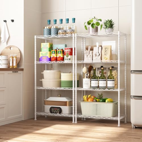 HOMEFORT 4-Shelving Unit, Adjustable Wire Shelving, Metal Wire Shelf Rack Organizer for Kitchen, Pantry, Closet, Bathroom, Laundry, White,21" W x 11" D x 41" H - color: White, size: 21"W x 11"D x 43"H