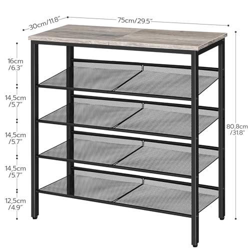 HOOBRO Shoe Rack for Entryway, 5-Tier Shoe Organizer with Adjustable Mesh Shelves, 16-20 Pairs of Shoes, Spacious Floor Mount, Metal, Industrial, Shoe Shelf for Closet, Greige BG12XJ01 - color: Greige + Black, size: 29.5"W x 11.8"D x 31.8"H