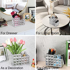 Hipiwe Crystal Remote Control & Makeup Brush Organizer - 2-Slot Silver Tabletop Pen & Pencil Storage Holder for Office & Bathroom - style: 2-Slot, Silver