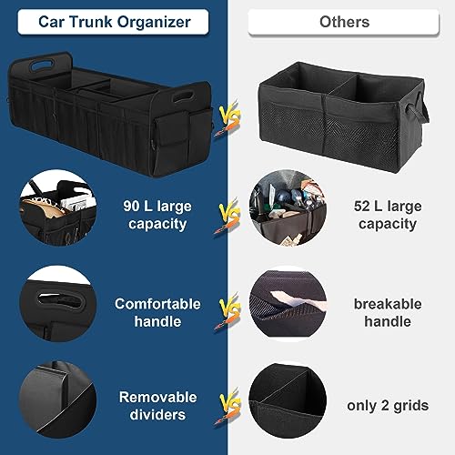 Femuar Large Capacity Trunk Organizer, Waterproof Car Accessory, Non-Slip, Foldable, Suitable for All Vehicles, Black - color: Black, size: Extra Large