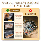 Klmnop 2 Pack Cable Organizer Box with 20 Wire Ties 30 Cable Labels, Clear Plastic Cord Storage Box with Lid, Phone Charger Organizer for Home Office Desk Drawer(Clear)
