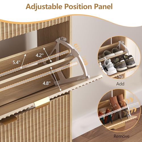 HUANLEGO Shoe Cabinet Storage for Entryway with 3 Flip Drawers, Oak Fluted Shoe Cabinet with Adjustable Shelves, Wooden Hidden Shoe Rack Freestanding Narrow Slim Shoes Storage for Hallway, Entrance - color: Oak, size: 3 Drawer