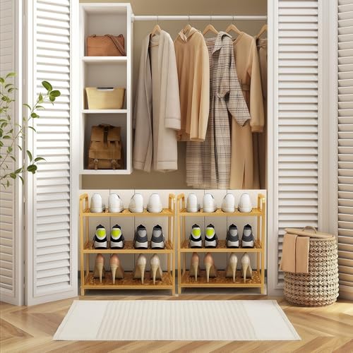 3 Tier Metal Shoe Rack Organizer Vertical Design Entryway Storage Cabinet for Entrance or Kitchen Small and Narrow Free Standing Gold