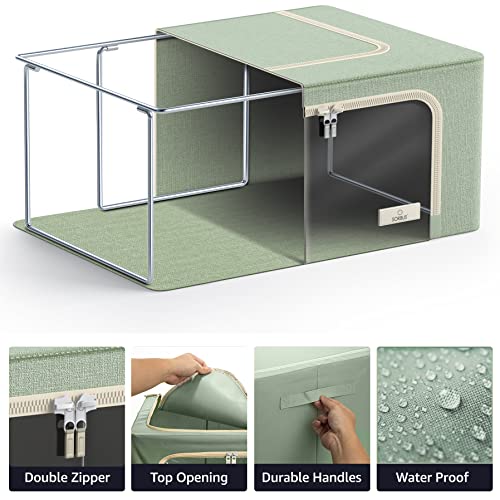 Sorbus Storage Bins with Metal Frame - Stackable & Foldable Clothes Organizer Bags - Oxford Fabric Storage Containers with Large Clear Window & Carry Handles, Bedroom Organization for Bedding & Linen - color: Teal, size: 2 Pack