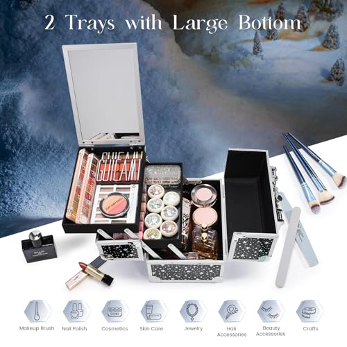Joligrace Makeup Train Case Portable Cosmetic Box 2 Trays with Mirror Lockable for Makeup Nail Tech and Beauticians Traveling Makeup Storage Organizer - Black Star - color: Black Star