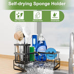 Fikoksol Large Sponge Holder for Kitchen Sink, 90-Degree Sink Caddy Organizer with Drain for Kitchen Countertop Corner, Metal Rust Proof Soap Sponge Dish Brush Sink Rack Holder Kitchen Storage Ideas