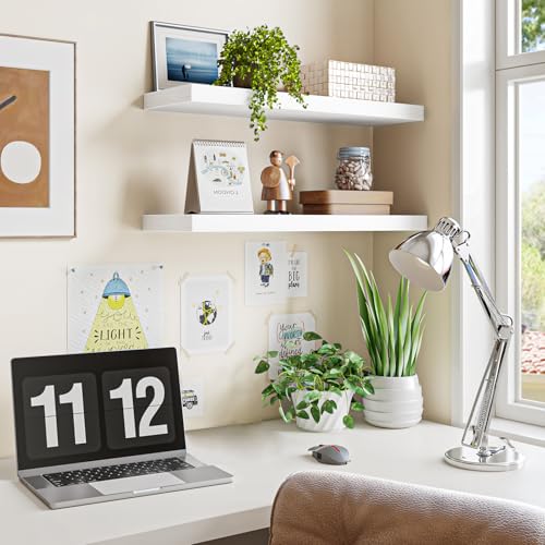 Fixwal White Shelves, 22" Long Floating Shelves for Living Room, Bedroom, Bathroom and Kitchen, Wall Mounted Shelves for Storage, Books, Room Decor Set of 2 - color: White, size: 22in