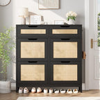 Jocoevol Rattan Shoe Cabinet for Entryway with 4 Flip Drawers and 2 Drawers, Narrow Freestanding Shoe Storage Cabinet with Metal Legs for Entryway/Hallway/Foyer (Black) - color: Black