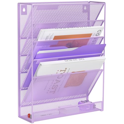 Kuntine.B 6-Tier Wall File Organizer Hanging File Organizer Cubicle Organizer Wall File Holder for Office Home (Purple, 6 Tier) - color: Purple, size: 6 Tier & No Hangers