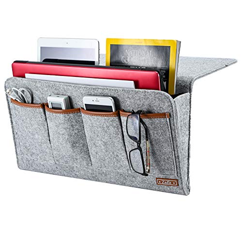 Zafit Bedside Caddy, Large Size Storage Organizer with 7 Pockets for Magazine, Remotes, Phone (17.3'' x 18.1'', Light Grey) - color: Light Grey, size: 17.3'' x 18.1''