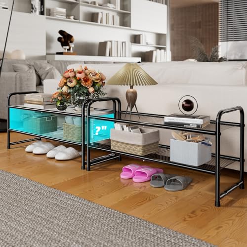 SUFAUY 2-Tier Mesh Shoe Rack, Closet Metal 33" Wide Shoe Shelf Heavy Duty, Black - color: Black, size: 2 Tier