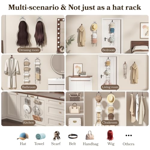 18 Pack Over The Door Hat Organizer for baseball caps | Multi-Functional Baseball Hat Rack for Closet | Wall Mounted Hat s torage organizer | 5 types of accessories cap holder stand w hooks ,Black - color: 18pcs Black, size: Trapezoidal Ring