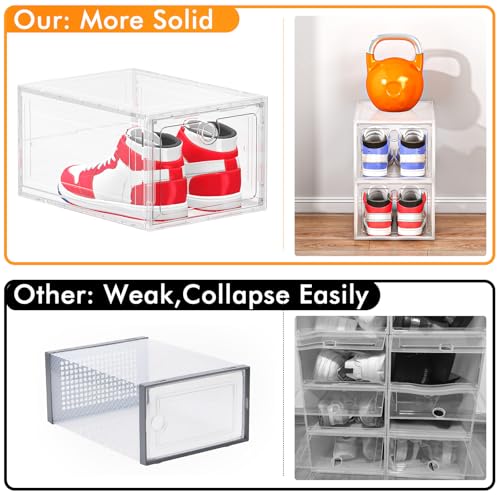ARSTPEOE 12 Pack Upgrade Harder Shoe Organizer, Shoe Storage with Magnetic Front Door, Clear Shoe Boxes Foldable Space-Saving Shoe Rack for Sneaker Boot Container, White - color: White, size: Upgrade 12 Pack