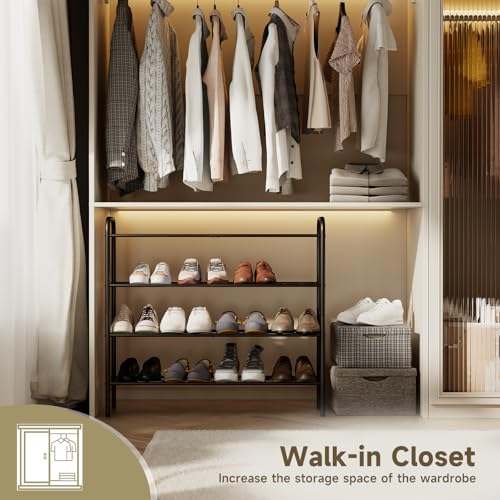 Shoe Rack,Long Shoe Organizer for Closet,Wide Shoe Storage for Entryway, 4 Tier Sturdy Metal Free Standing Shoe Shelf - size: 4-tier