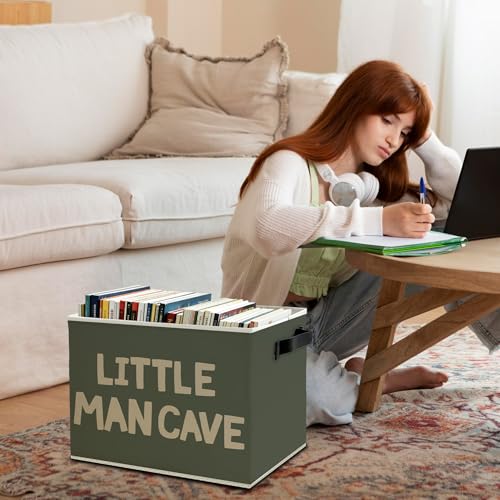 Little Man Cave Boys Storage Bins Box with Handles, Olive Green Boho Collapsible Basket Organizer for Kids Boys Playroom Nursery Room Bedroom Bathroom Toys Books Clothes - color: Color02