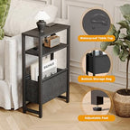 Narrow Side Table with Charging Station, Slim End Table with Magazine Rack, Bedside Table for Small Spaces, 3 Tier Sofa Couch Table Nightstand for Living Room, Bedroom, Black LET503BE - color: Black