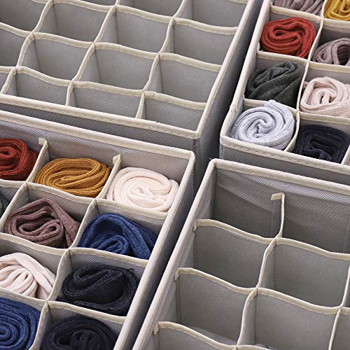 DIOMMELL Set of 4 Foldable Cloth Storage Box Closet Dresser Drawer Organizer Fabric Baskets Bins Containers Divider for Clothes Underwear Socks Lingerie Clothing, Grey 40-0000 - color: Light Grey