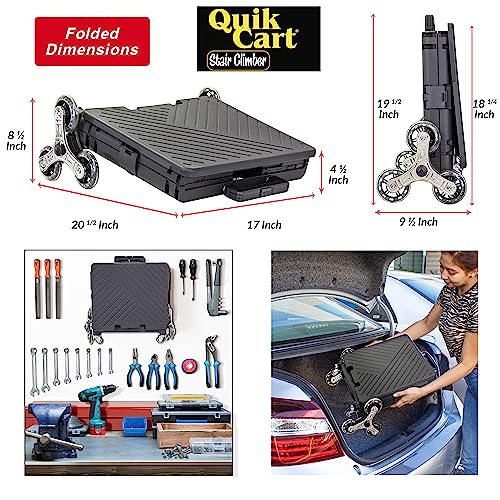 dbest Products Quik Cart Stair Climber Wheeled Rolling Crate Teacher Utility with seat Heavy Duty Collapsible Basket with Handle, 18" D x 17" W x 39" H, Black - color: Black, style: Stair Climber
