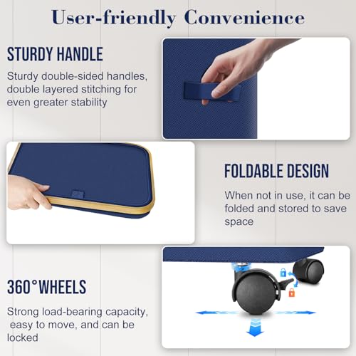 Laundry Hamper with Wheels,29 Gal (110L) Laundry Basket with lid Rolling Clothes Hamper Foldable Dirty Clothes Basket on wheels with Bamboo Frame and Bag for Bedroom, Dorm, Laundry Room-Blue - color: Blue, size: 110 L