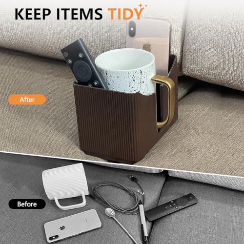 Couch Anti-Spill Drink Holder Tray, Couch Seat Cushion Cup Beverage Holder for Cups, Mugs, Bottles, Cans (Brown) - color: Brown