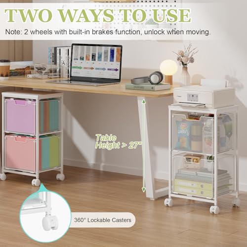 Rolling File Cart with 2 Storage Drawers,Under Desk Storage Cart,Hanging File Folder Organizer with Wheels, Filing Cabinet Mobile Printer Stand Utility Craft Cart for Home Office,White - color: White, size: 2L Drawers Only