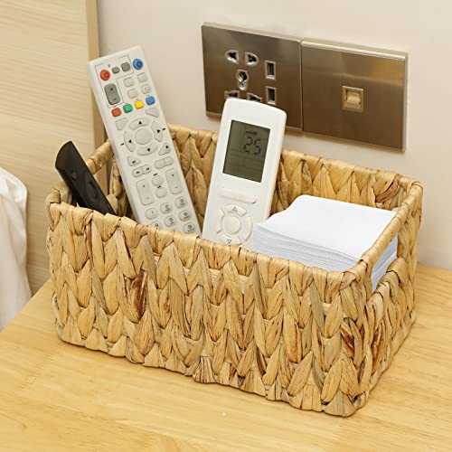 HOONEX Water Hyacinth Storage Baskets, Wicker Baskets for Storage, Hand Woven Baskets with Carry Handles, Set of 2, Natural - color: Natural (Water Hyacinth), size: 12 x 8 x 6 inches