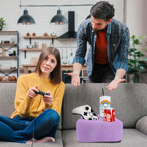 Couch Cup Holder Pillow Tray & Caddy - for Sofa, Bed, Car, Man Cave | Keep Drinks at Hand & Spill-Proof Accessories for New Parents, Camping, Park, Boat, Beach -Taro Purple - color: Taro Purple, size: 9.4" x 9.4" x 3.9"