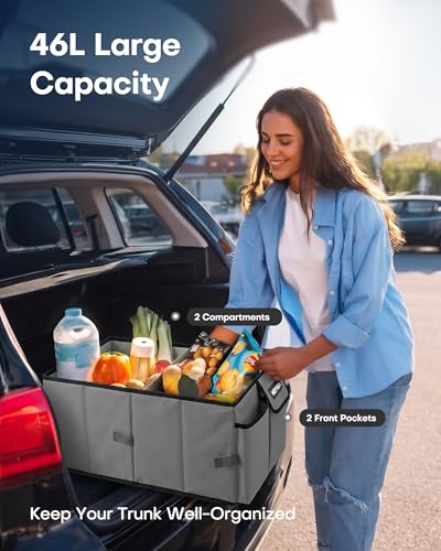 HOTOR Trunk Organizer for Car - Car Organizer, Foldable Trunk organizer for SUVs & Sedans, Sturdy Organization for Car Accessories, Tools, Sundries, Grey, 2 Compartments, 21.3"×12.6"×10.6" - color: Grey, size: Medium (2 Compartments)