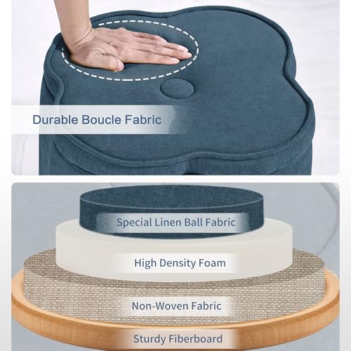 Crestview Collection Flower Pouf Ottoman with Storage,Chenille Fabric Foot Rest for Couch, Small Mordern Footstool for Vanity, Bedroom, Living Room,Under Desk, Navy Blue,18 inches - color: Navy Blue