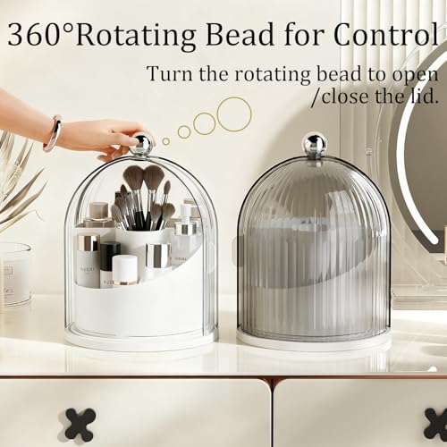Makeup Brush Holder Organizer with Lid,360° Rotating Makeup Organizer Countertop,5 Compartments Make Up Brush Organizers for Makeup Brushes,Cosmetics,Skincare,Nail Polish,Toothbrush,Dustproof - color: White-Small