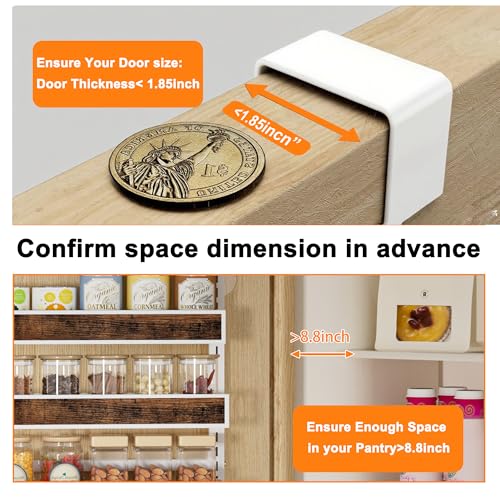 6 Tier Over The Door Pantry Orangizer 2 IN 1 Wall Mounted or Hanging Spice Rack with Adjustable Wood Basket,Heavy Duty Seasoning Storage Shelf for Kitchen Pantry and Bathroom - color: White-Wood, size: 6 Tiers