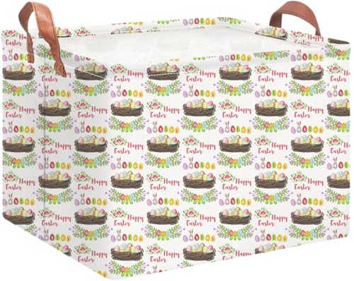 NTAOHAMPER Rectangular Easter Eggs Basket Empty,Toys Storage Bin with Handles,Room Decor,Gift Basket(Garland Easter Egg) - color: Garland Easter Egg