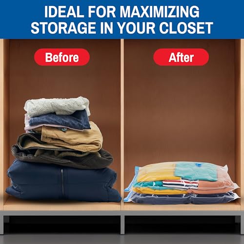 10 Pack Medium Vacuum Storage Bags for Comforters, Blankets & Clothes – Vacuum Sealed Compression Bags with Hand Pump – Space Saver Storage Bags for Bedding, Moving, Travel & Organization - size: 10 Medium Bags