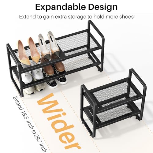 SNTD Shoe Rack - Expandable Shoe Organizer for Closet, Adjustable Metal Shoe Shelf Storage, Stackable Long Shoe Stand Holder for Garage, Entryway, Door Entrance (Black, 2-Tier) - color: Black, size: 2-Tier