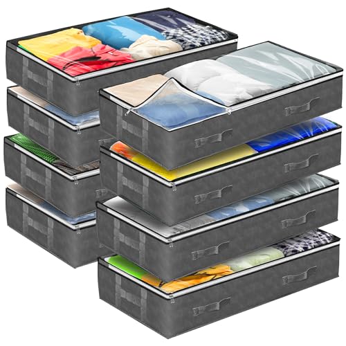 Reli. 90L Under Bed Storage Containers (8 Pack) | Closet Organizer with Clear Window | Underbed Storage Bins for Towels, Sweaters, Linens | Large Organizer for Closet (Gray)