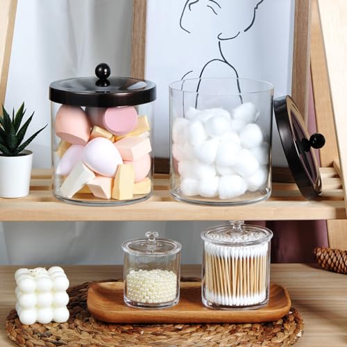SheeChung 3-Pack Plastic Apothecary Jars with Bronze Metal Lids - Large 50oz, 25oz & 15oz Clear Acrylic Storage Set - Shatterproof Bathroom Vanity & Kitchen Organizer - Modern Farmhouse Rustic Decor - color: Bronze, size: 50 oz & 25 oz & 15 oz