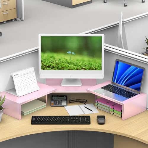 Desk Organizers and Accessories, Dual Monitor Stand Riser, Monitor Desk Shelf for Desktop Organization (Pink) - color: Pink