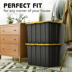 4 PACK X-Large Black & Yellow Storage Bins | Plastic Tote Organizing Container with Secure Latching Lids, Stackable, Extra Strength with Built in Handle | Black and Yellow Bins | 24.5" x 16.5" x 16.6" - size: X-LARGE - 24.5" x 16.5" x 16.6"