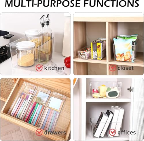 Clear Plastic Storage Bins 8 Pack - Pantry Organizers and Storage, Fridge Organizer Containers for Kitchen, Cabinet, Freezer, Bathroom, Clost, Home Organization - size: 4 Larger + 4 Small