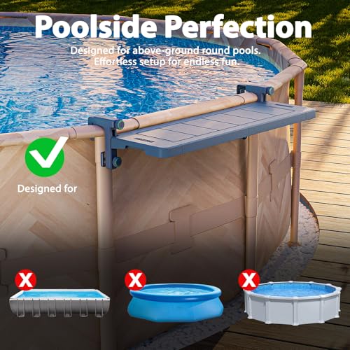 POOLHACKER Poolside Bar, [Original] Swim Up Bar Exclusively for Above-Ground Round Pools. Patio Poolside Table Smart Fold Easy Maintenance, Weather Resistant Stable Tabletop (Phantom Gray) - color: Phantom Gray