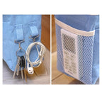 Bedside Caddy, Large Capacity Hanging Bedside Organizer with Side Hooks and 2 Pockets,Durable Versatile Bedside Caddy for Dorm Bed Phone Hospital College Magazine Remote Control Laptop Books (Blue)